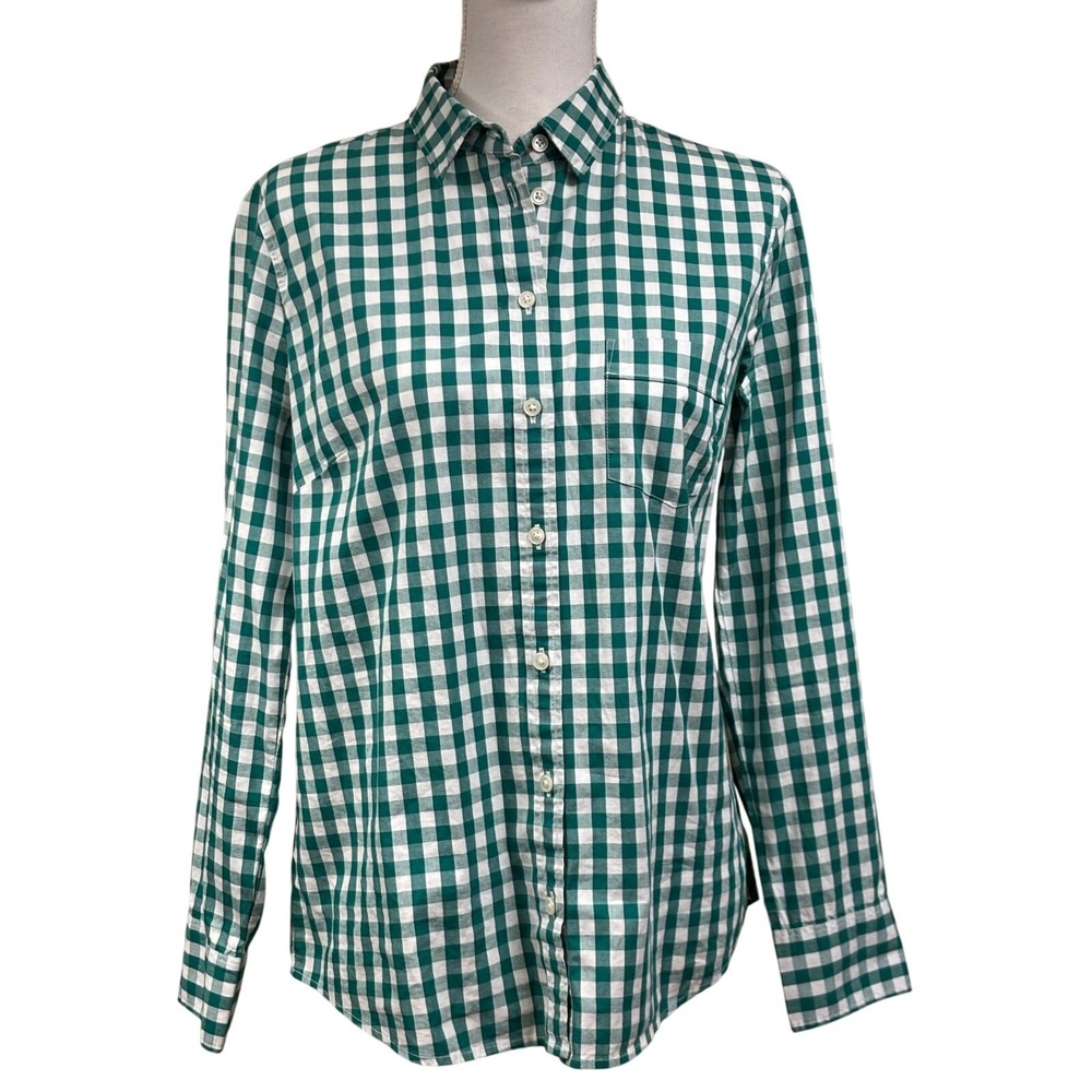 J.Crew Factory Green Gingham Button Down, Medium, Preppy, Coastal, Old Money